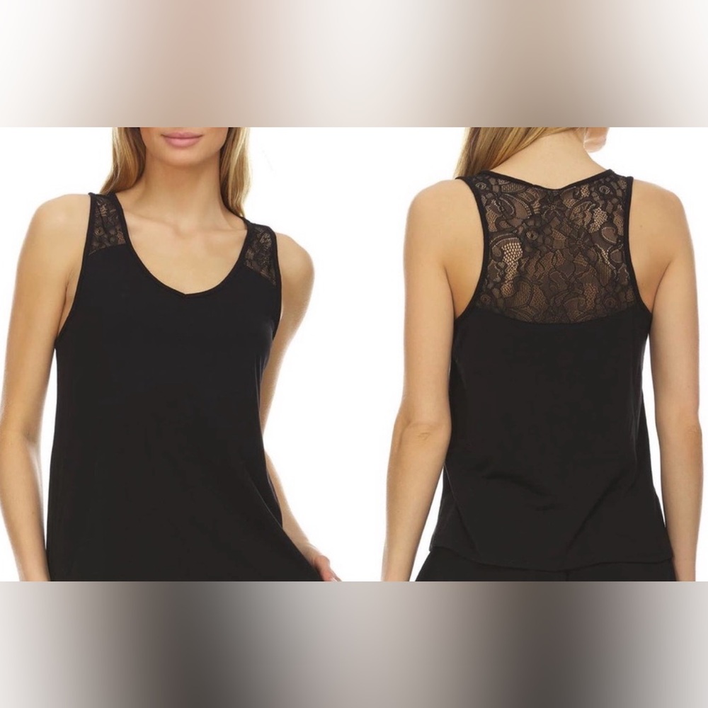 flora by Flora Nikrooz Black Lace Racerback Pull On Sleeveless Tank Top Shirt.
